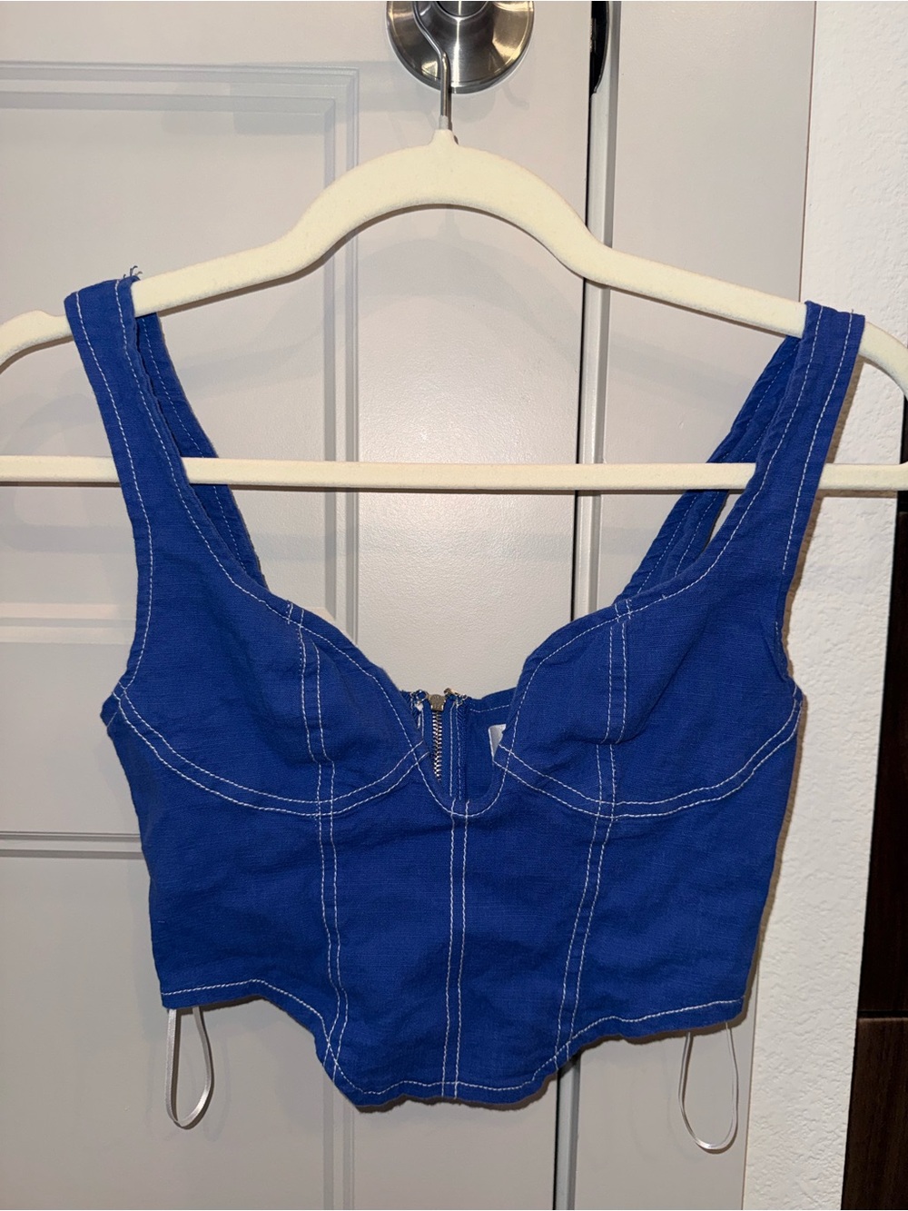 Shareen Collections Blue Women's Crop Corset Top with Contrast Stitching